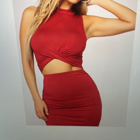 Ruched Dress - Burgundy - Picture 3 of 4